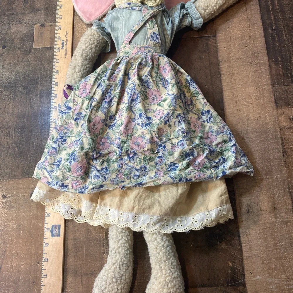 Vintage Enesco‎ Floppy Tompkins Easter Bunny Rabbit Rag Cloth Doll 23” Handmade
